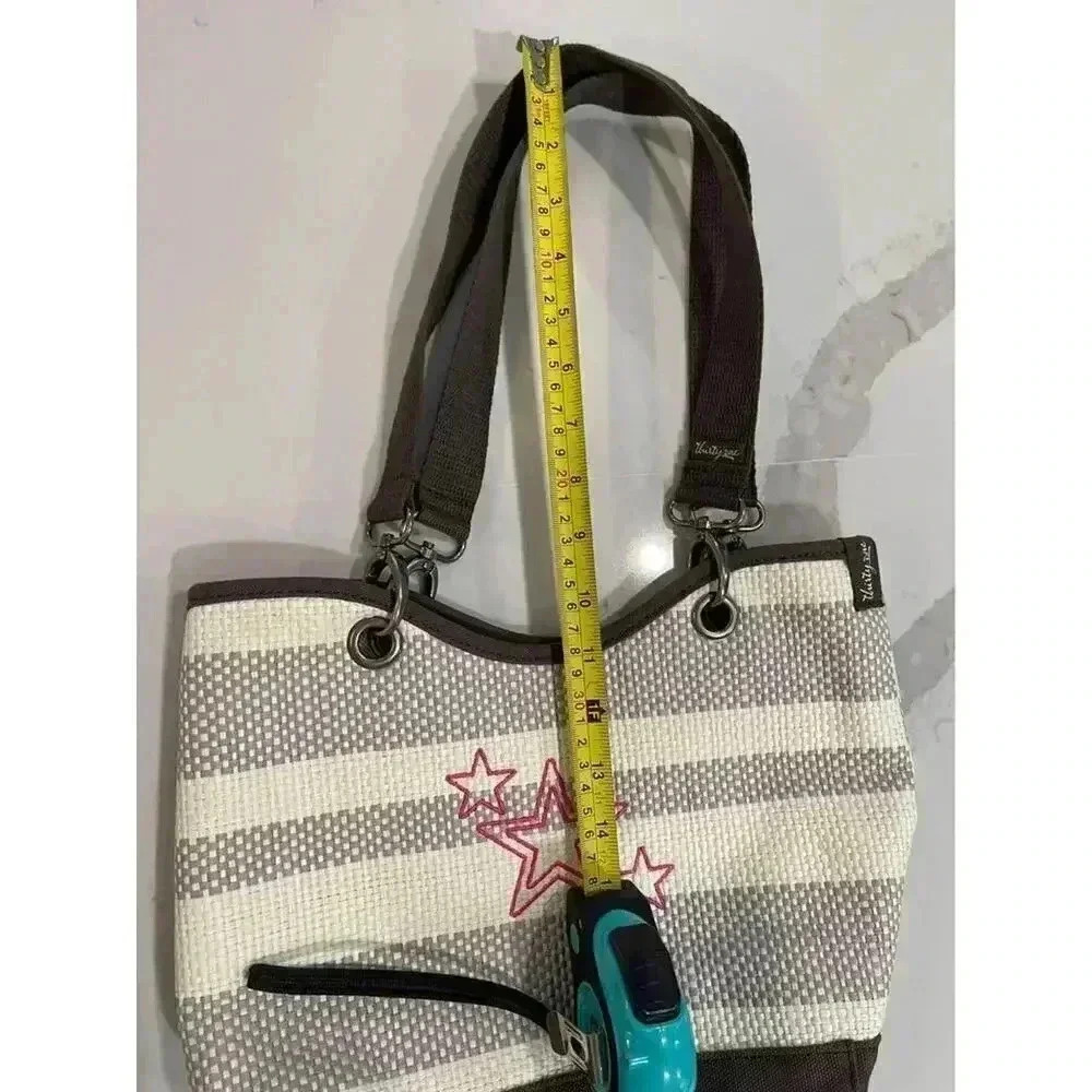 Thirty One Spring Summer Purse Paper Weave Shoulder Bag Brown Ivory Stripe 31 - Picture 2 of 9